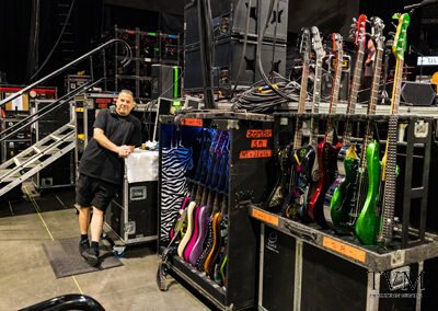 Piggy D's basses and rig, Las Vegas, Nevada. Taken during the 'Freaks On Parade' U.S. tour, 2022. Photo Credit: Kurt Kryszak